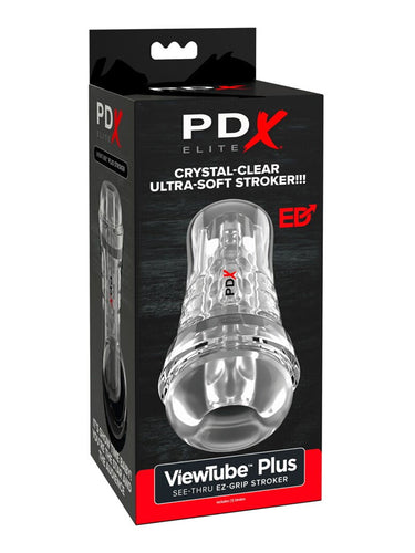 PDX Elite ViewTube Plus crystal-clear ultra-soft stroker packaging on a white background
