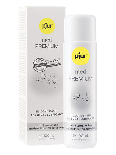 Pjur med Premium silicone-based personal lubricant packaging on a white background