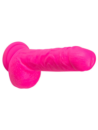 Blush Neo Elite 9 Inch Silicone Dual Density Dildo with Balls Neon Pink 22.8 cm