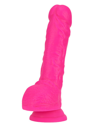 Blush Neo Elite 9 Inch Silicone Dual Density Dildo with Balls Neon Pink 22.8 cm