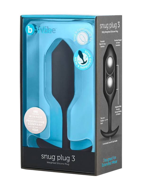 b-Vibe Snug Plug 3 Large Weighted Silicone Butt Plug Black