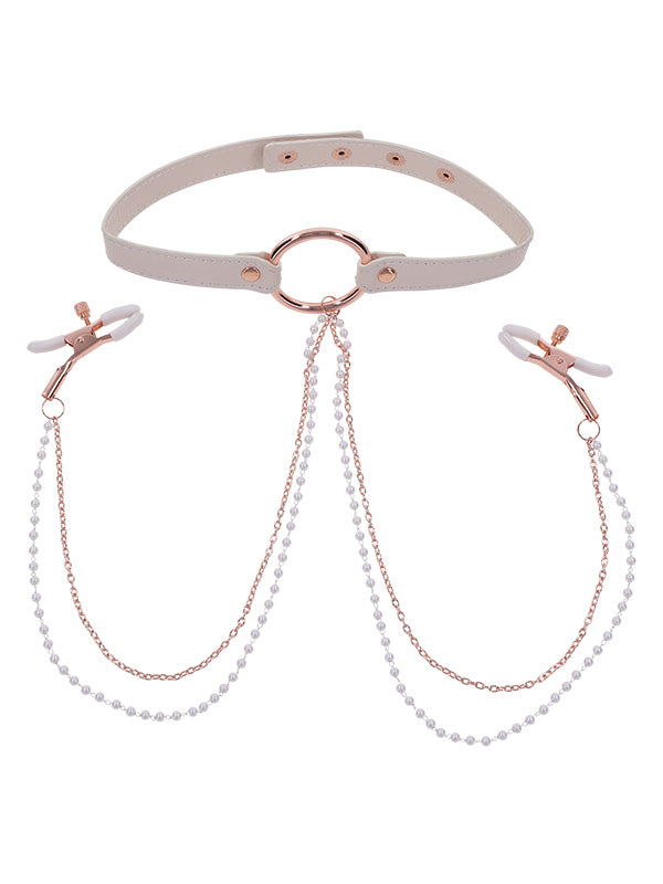 Sportsheets Peaches 'n CreaMe Collar With Nipple Clamps