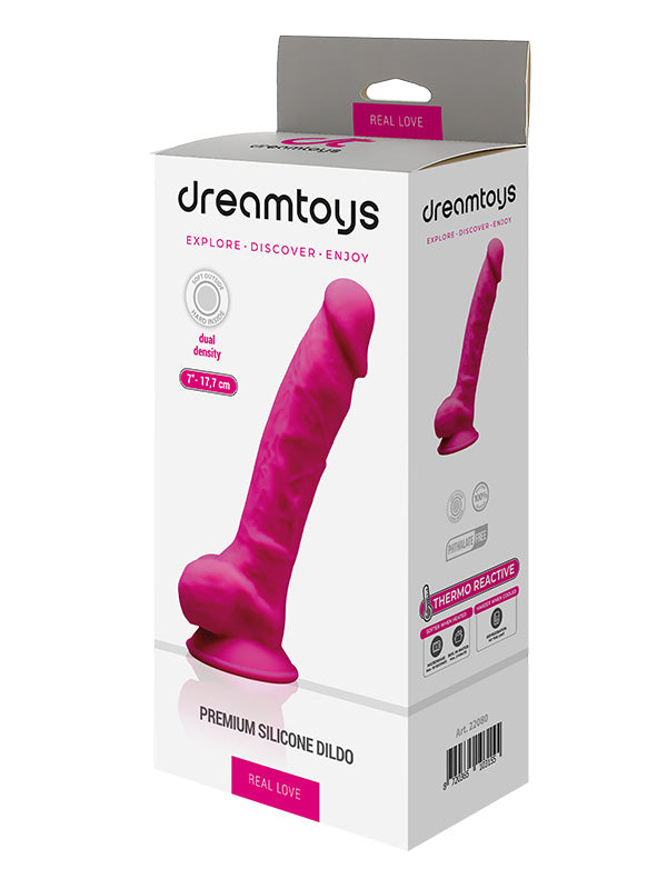 Dream Toys Real Love Dual Density Silicone Dildo with Balls Fuchsia 17.7 cm