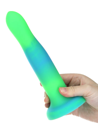 Addiction Rave Glow In The Dark Silicone Dildo 20.32 cm Blue Green