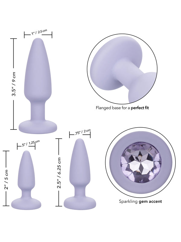 CalExotics Crystal Booty 3-Piece Butt Plug Set Purple