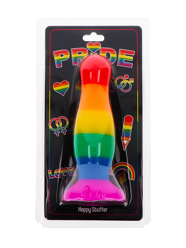 Dop Anal din Silicon cu Ventuză ToyJoy Pride Stuffer Rainbow