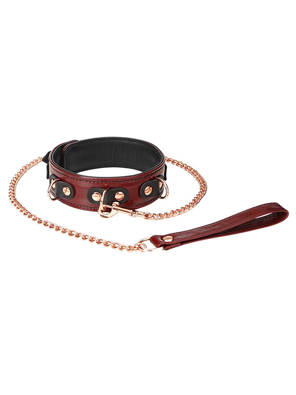 Liebe Seele Wine Red Leather Collar With Leash