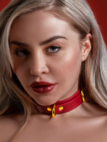 Choker Taboom Bondage Red Faux Leather Deluxe D-Ring Collar