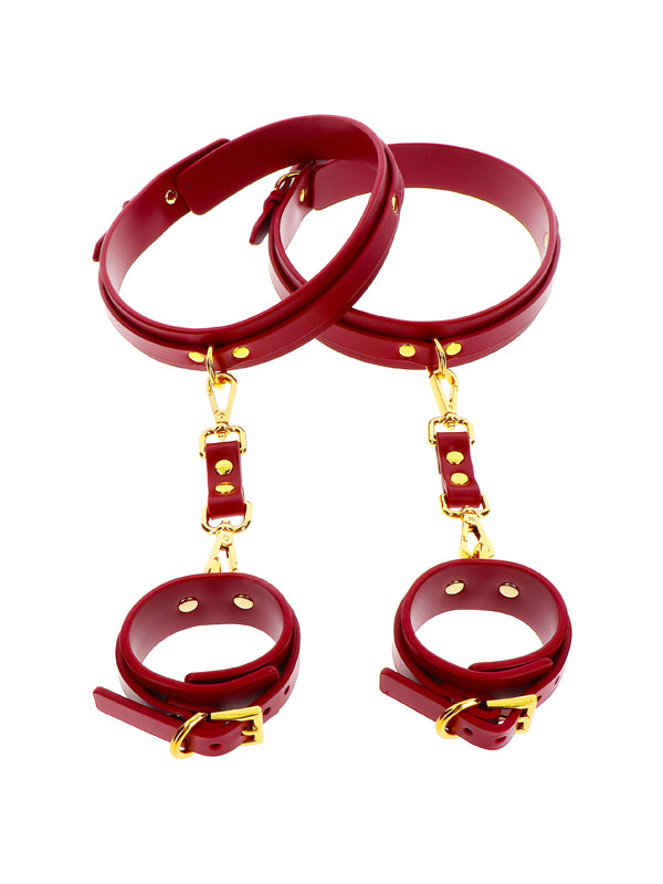 SET MANȘETE MÂINI ȘI COAPSE RED FAUX LEATHER