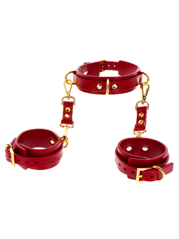 Choker și Manșete pentru Mâini Taboom Bondage Red Faux Leather