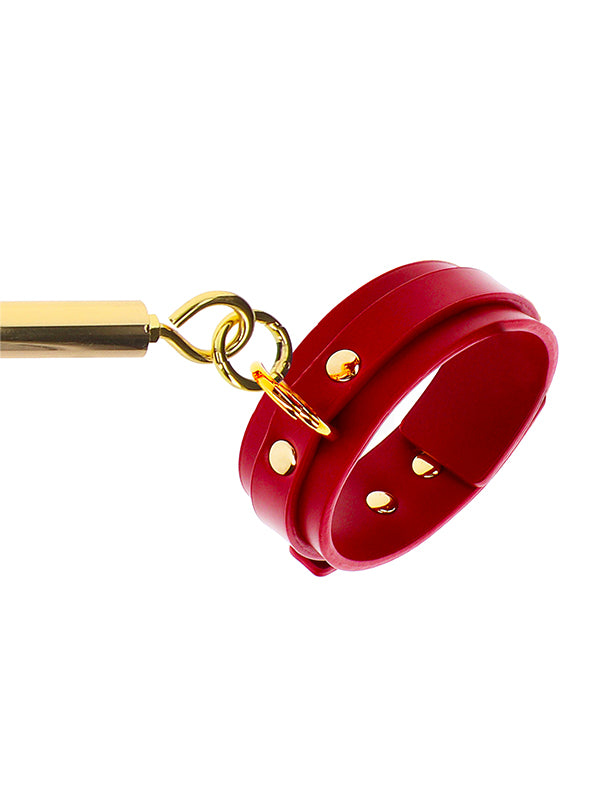 Bară Gold Spreader cu Manșete pentru Glezne Taboom Bondage  Red Faux Leather