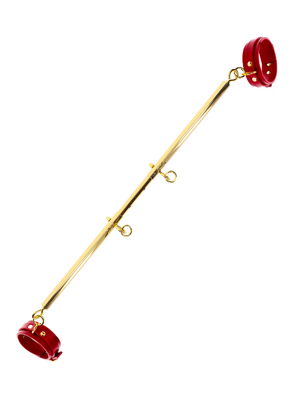 Bară Gold Spreader cu Manșete pentru Glezne Taboom Bondage  Red Faux Leather